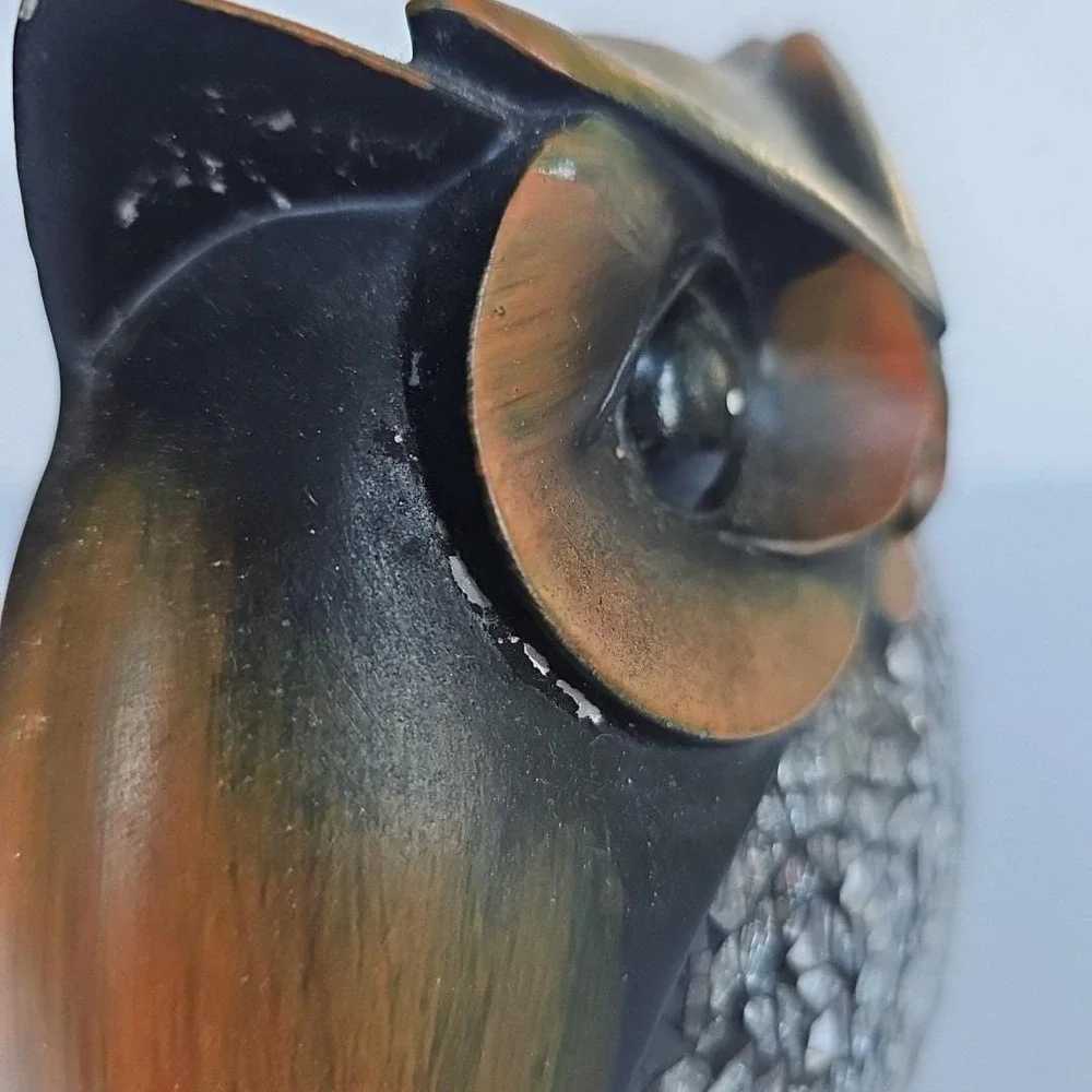 Vintage Mosaic Mirror Owl Wood Figurine Decor Home Shiny Outdoor Woodsy 1692